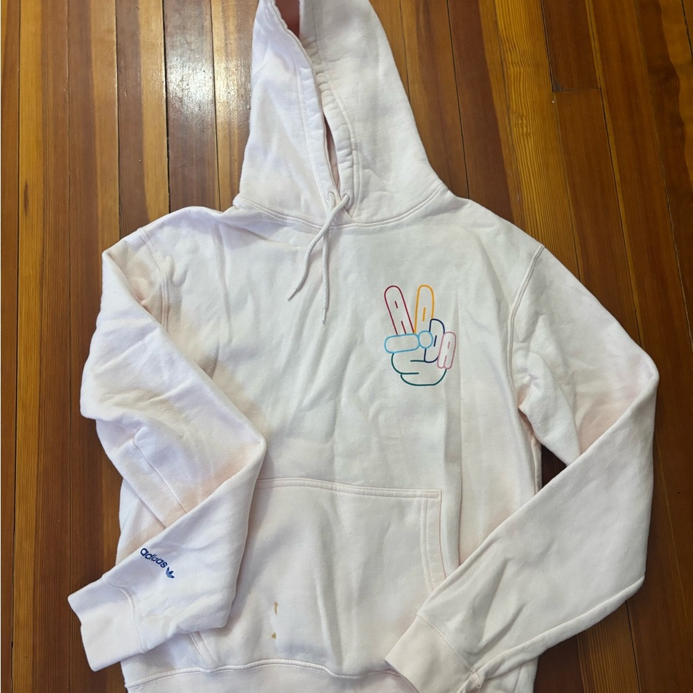 Adidas White Hoodie with Peace Sign
